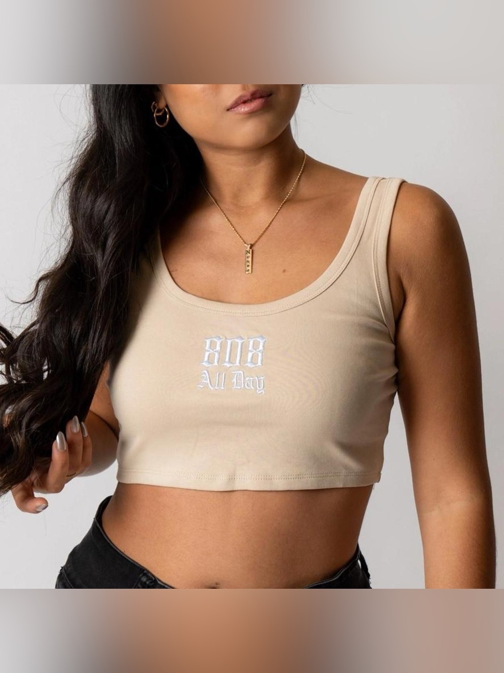 808 All Day Women's Crop Tank Top in Beige